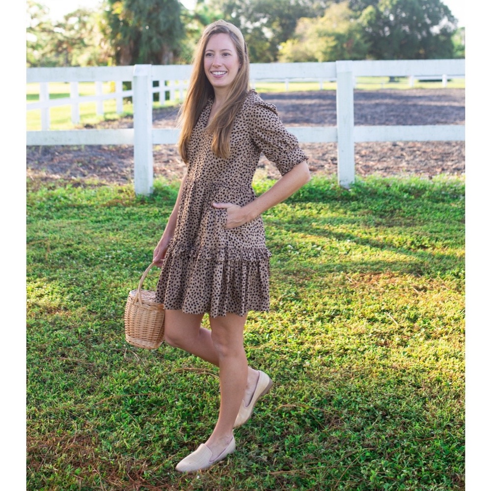 J.Crew Ruffleneck tiered popover dress in leopard dot Size S